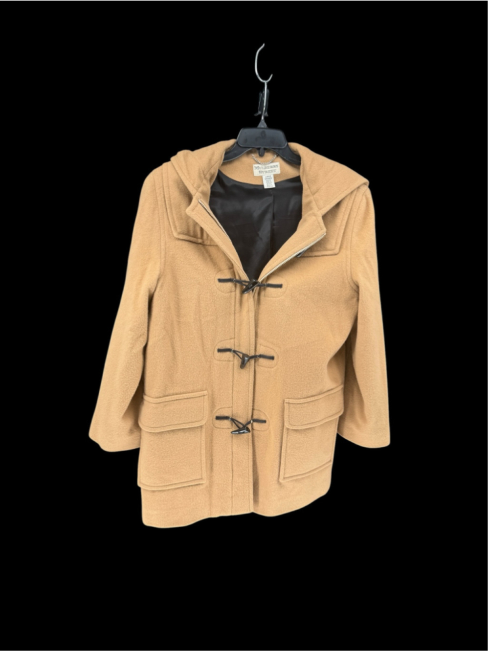 Women's Mulberry Street Wool Toggle Coat Tan Black Size L